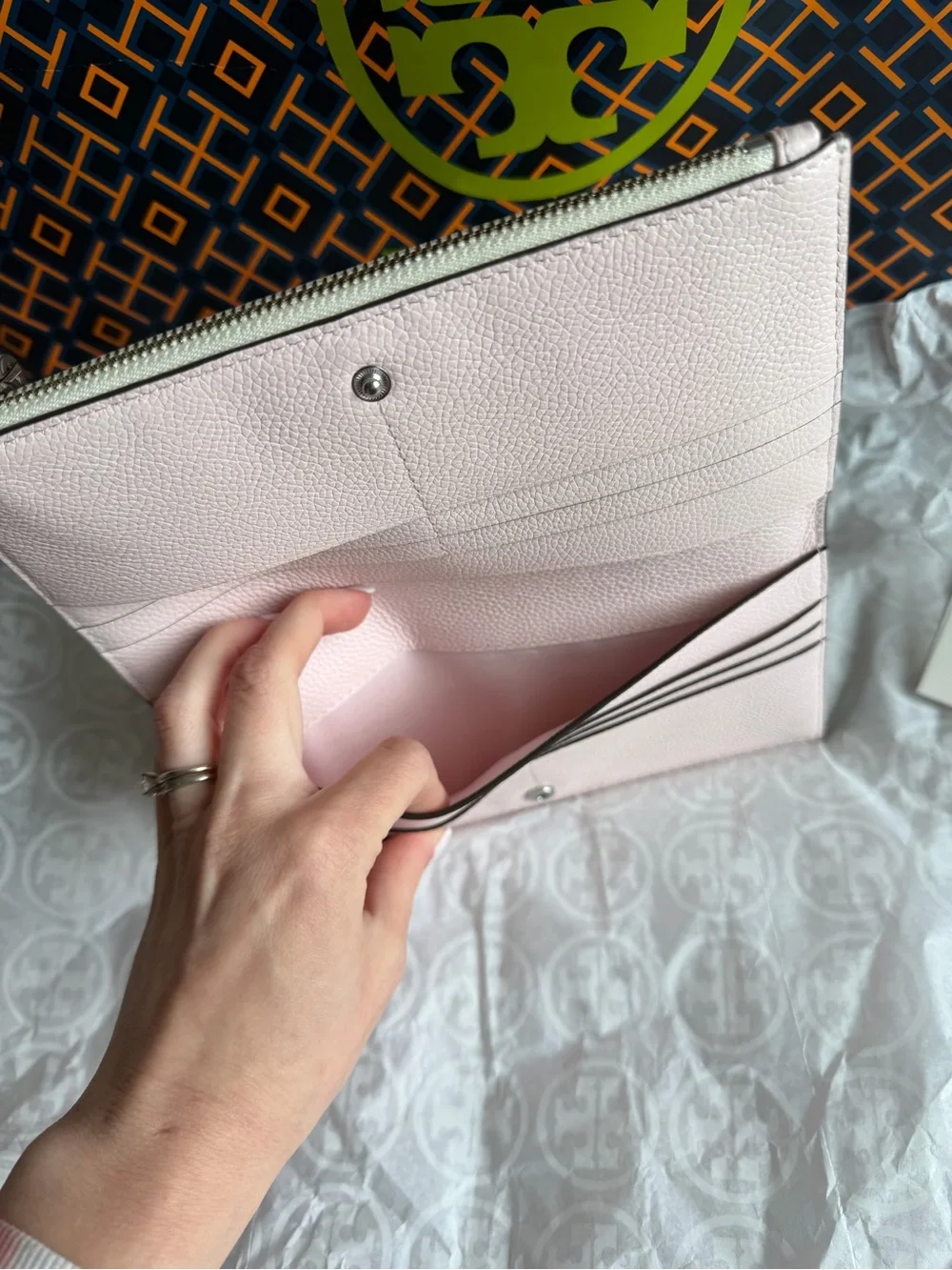 Tory Burch Colorblock Slim Envelope Wallet Warm White Pink